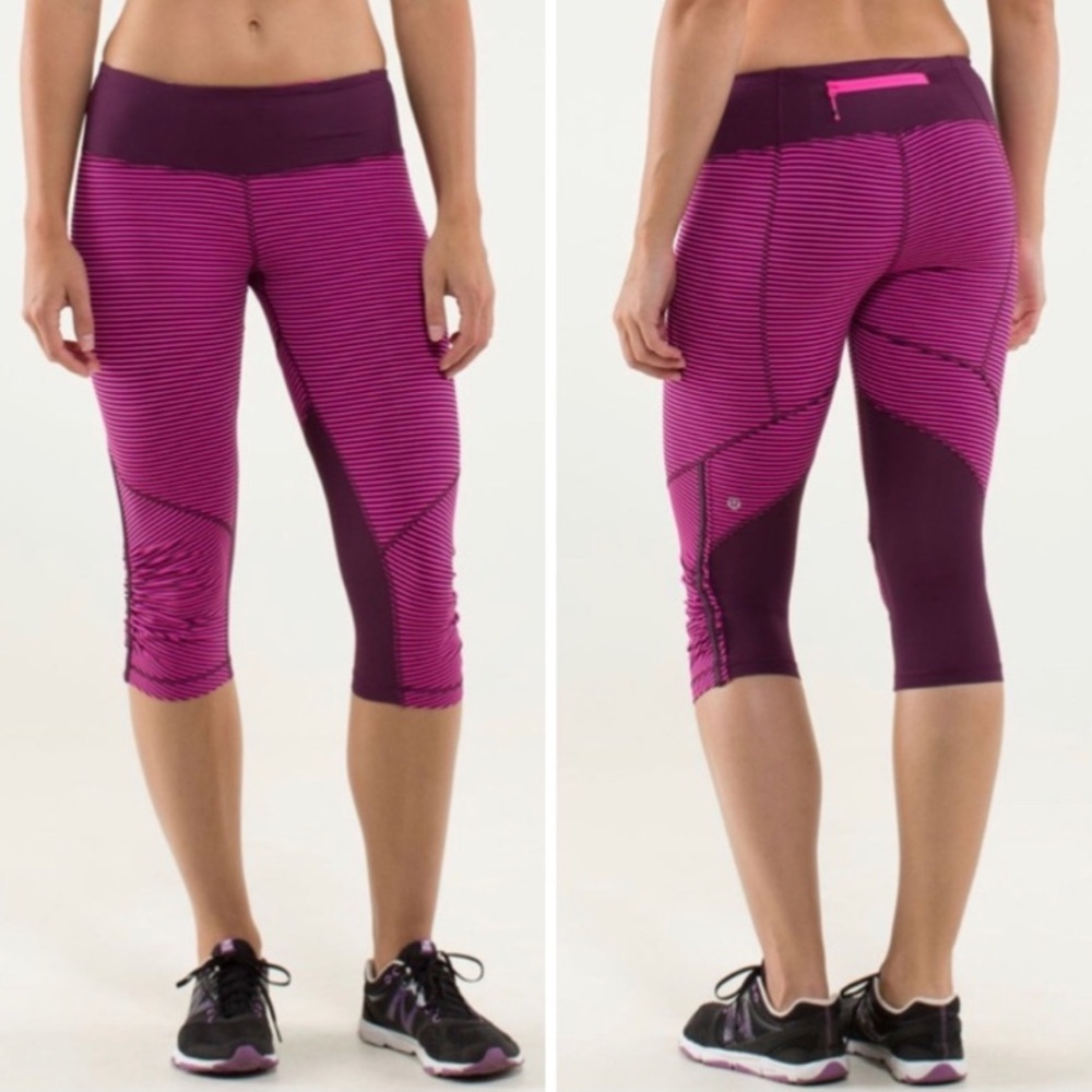 LULULEMON I Leggings Crop Run For Your Life Stripe Raspberry Glo Light / Plum 6